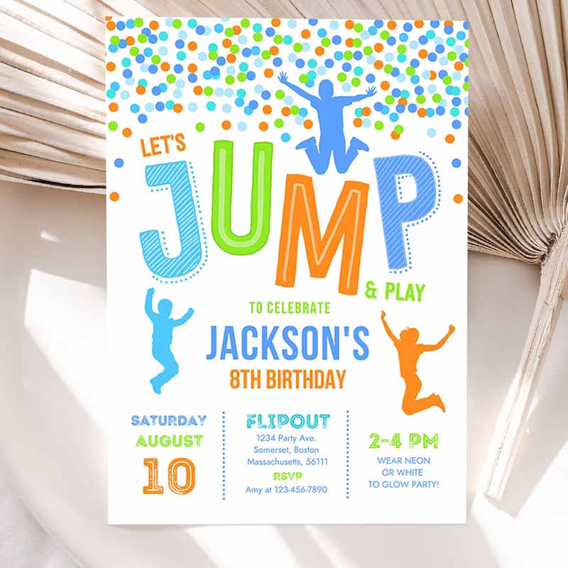 Jump Invitation, Jump Kids Birthday Invitation, Trampoline Party, Bounce House Jump Party, Let's Jump Party