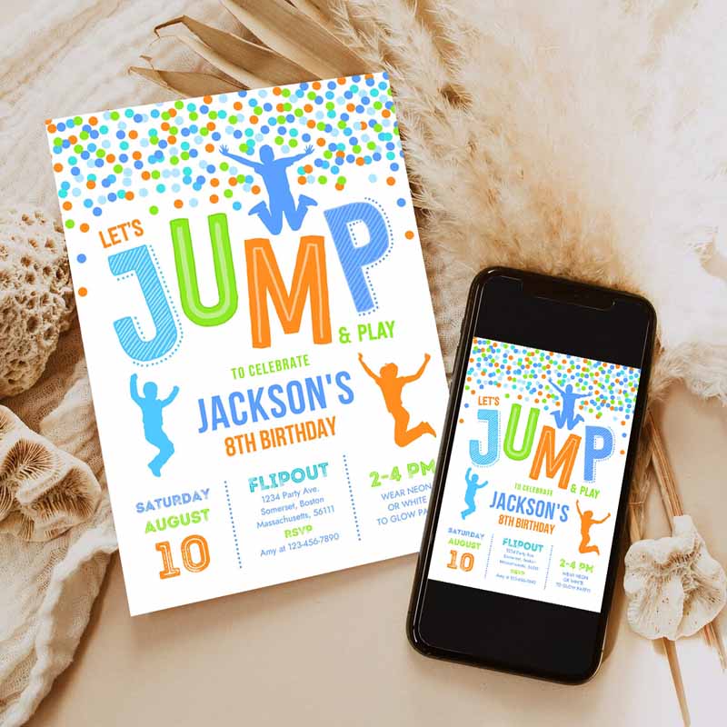 Jump Invitation, Jump Kids Birthday Invitation, Trampoline Party, Bounce House Jump Party, Let's Jump Party