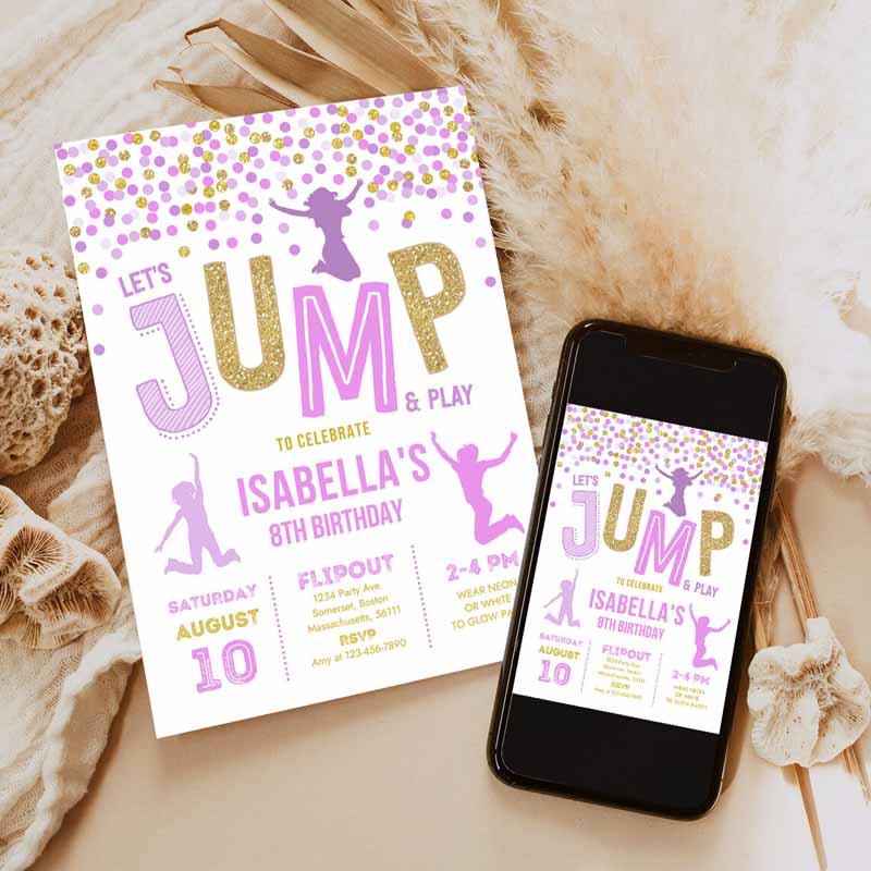 Jump Invitation, Jump Kids Birthday Invitation, Trampoline Party, Bounce House Party, Jump Party, Let's Jump Party