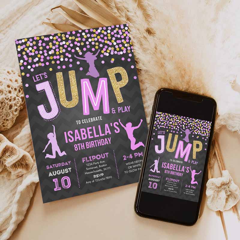 Jump Invitation, Jump Kids Birthday Invitation, Trampoline Party, Bounce House Party, Jump Party, Let's Jump