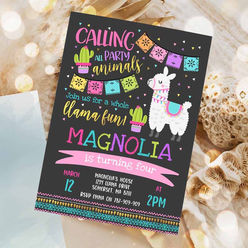 Llama Invitation, Llama Kids Birthday, Whole Llama Fun Invitation, Llama Party, Alpaca Party, Cactus Party