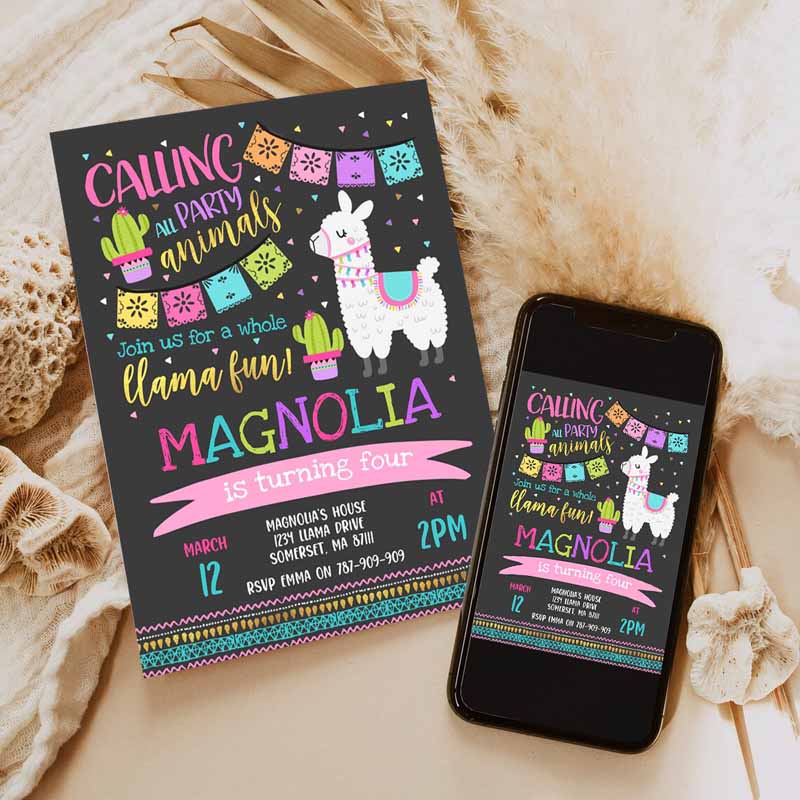 Llama Invitation, Llama Kids Birthday, Whole Llama Fun Invitation, Llama Party, Alpaca Party, Cactus Party