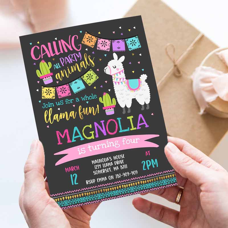 Llama Invitation, Llama Kids Birthday Invitation, Whole Llama Fun Invitation, Llama Party, Alpaca Party, Cactus Party