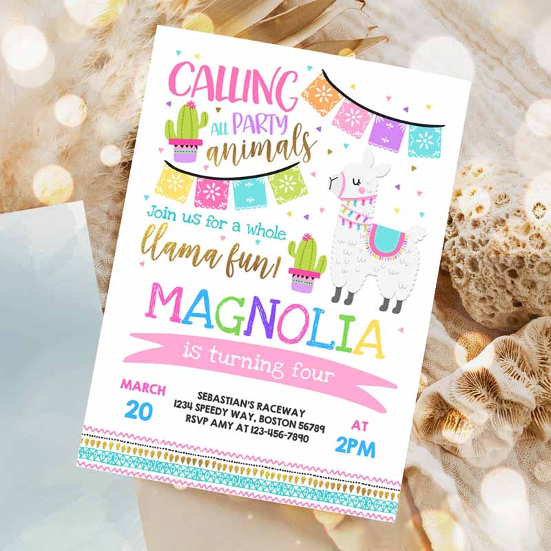 Llama Invitation, Llama Kids Birthday, Whole Llama Fun Invitation, Llama Party, Alpaca Party, Cactus Party Invitation