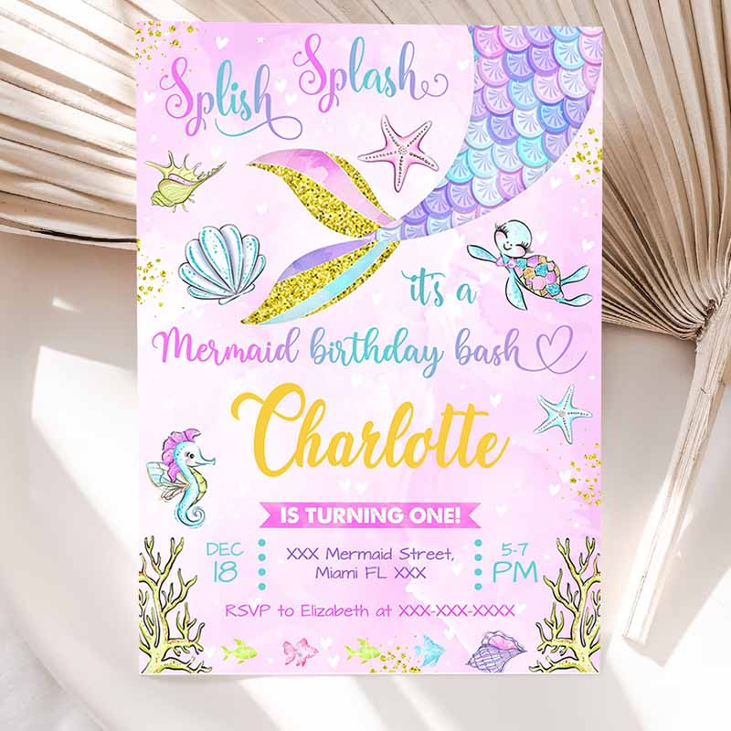 Mermaid Kids Birthday Invitation, Mermaid Invitation, Mermaid