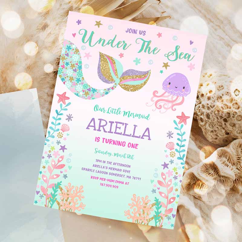 Mermaid Invitation, Mermaid Kids Birthday Invitation, Under The Sea Kids Birthday, Whimsical Under The Sea Party