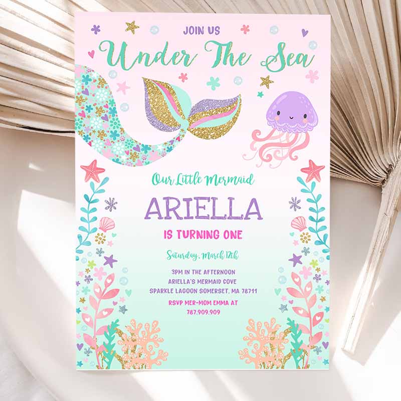 Mermaid Invitation, Mermaid Kids Birthday Invitation, Under The Sea Kids Birthday, Whimsical Under The Sea Party