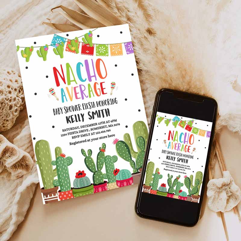 Nacho Average Baby Shower Invitation, Nacho Average Baby Shower Fiesta Nacho Baby Shower Cactus Baby Shower Invitation