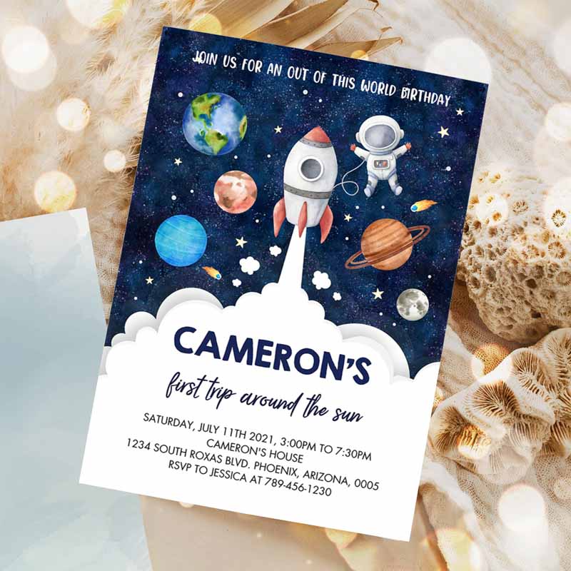 Outer Space Kids Birthday Invitation, Planets Rocket Ship Astronaut Invite Galaxy Blast Off Invitation, Invitation