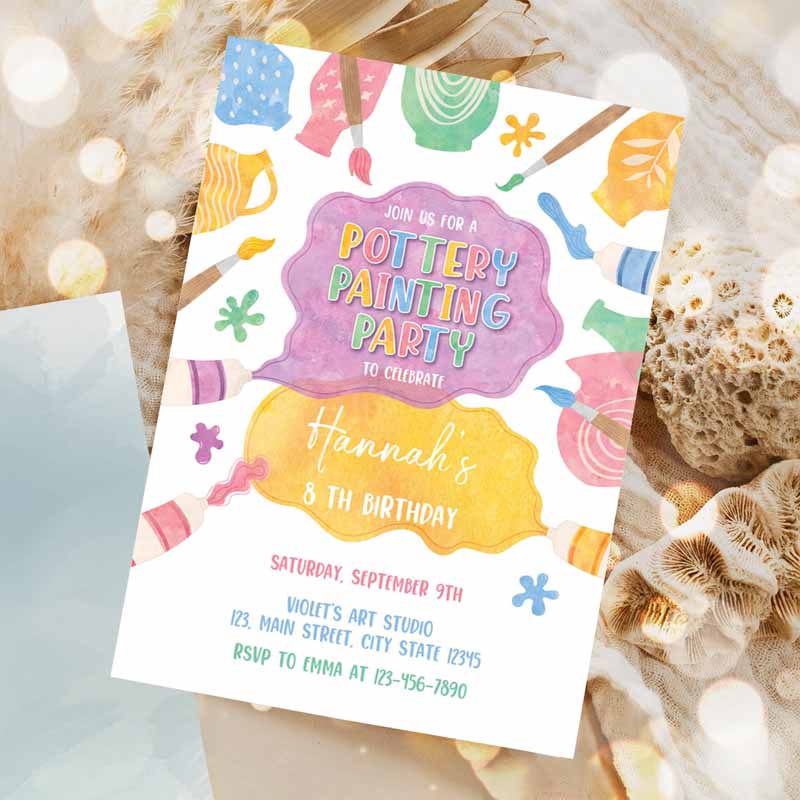 Pottery Painting Party Invitation, Painting Kids Birthday Invitation, Art Party Invitation