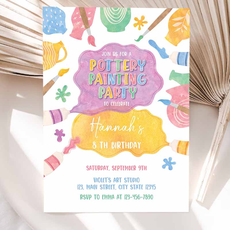 Pottery Painting Party Invitation, Painting Kids Birthday Invitation, Art Party Invitation