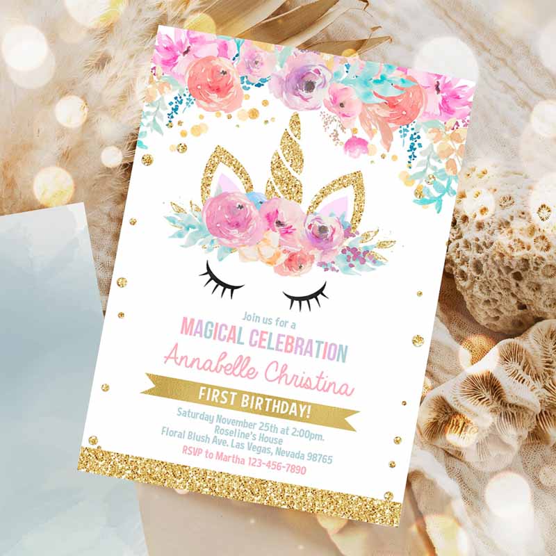 Unicorn Kids Birthday Invitation, Unicorn Invite Unicorn Kids Birthday Party, Unicorn Party Invitation