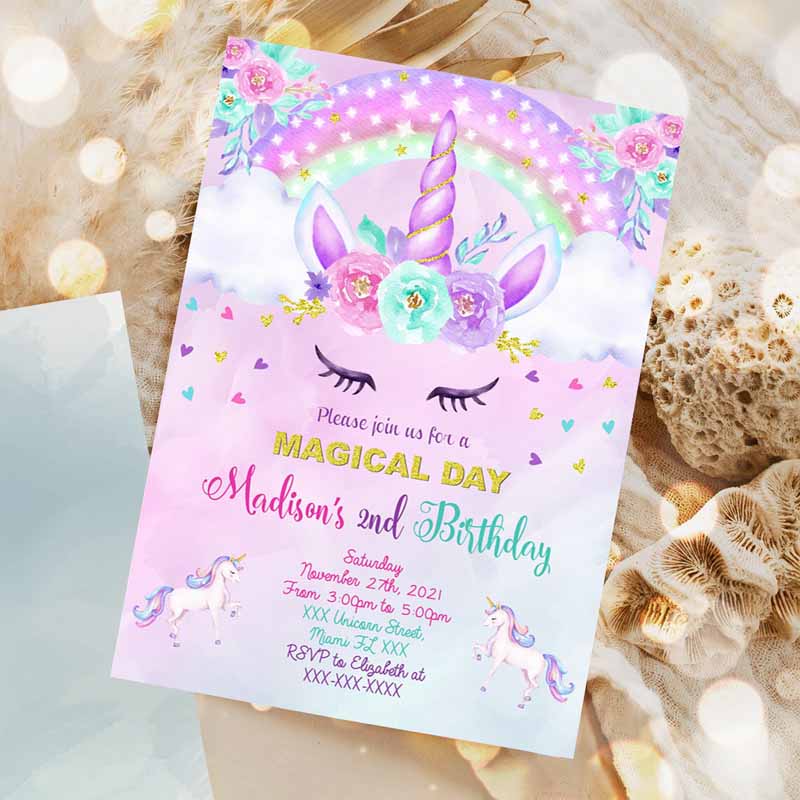 Unicorn Kids Birthday Invitation, Unicorn Invitation, Unicorn Invitation