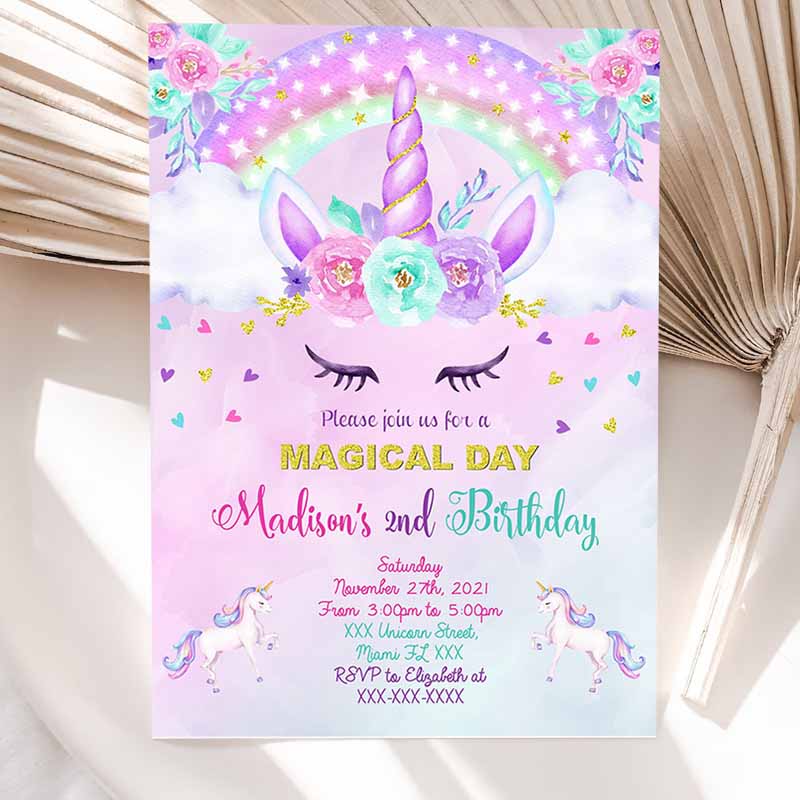 Unicorn Kids Birthday Invitation, Unicorn Invitation