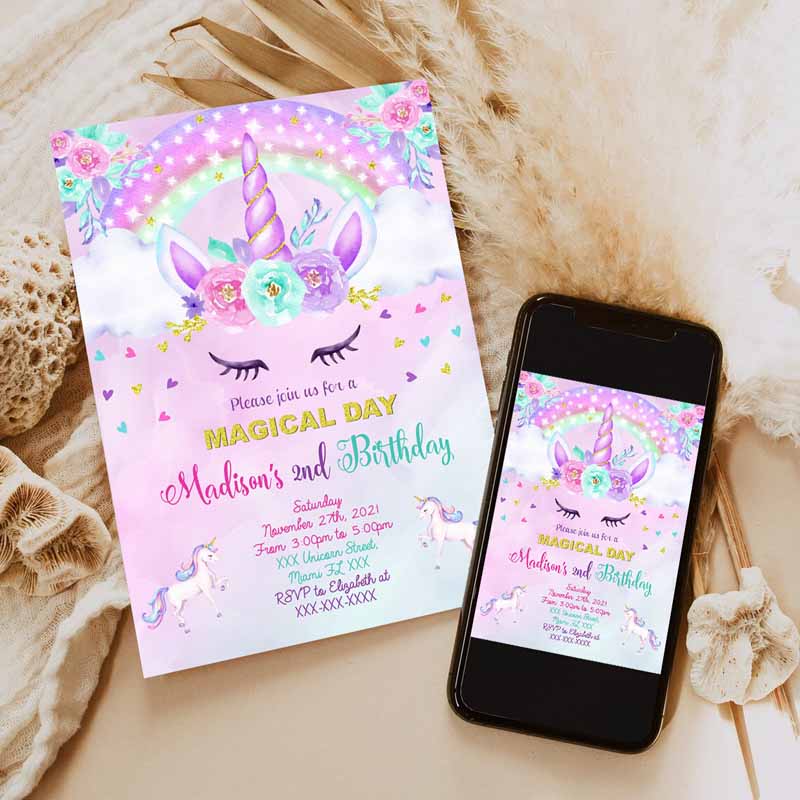 Unicorn Kids Birthday Invitation, Unicorn Invitation