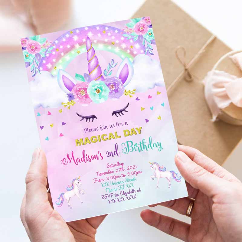 Unicorn Kids Birthday Invitation, Unicorn Invitation