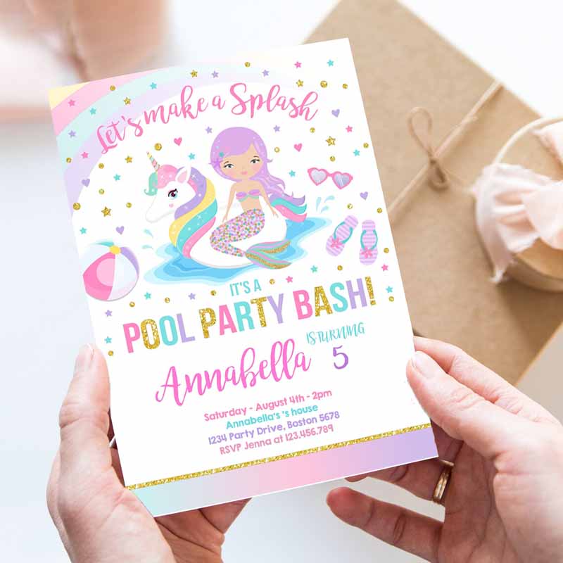 Unicorn Pool Party Invitation, Unicorn & Mermaid Pool Party, Invite Unicorn Pool Float Pool Party, Bash Invitation