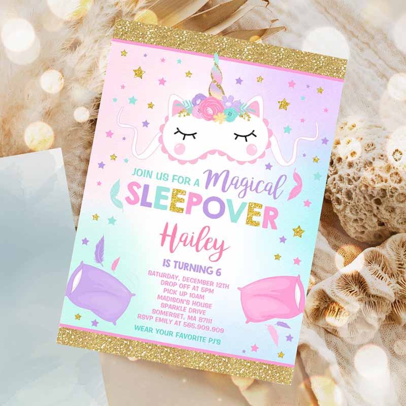 Unicorn Slumber Party Invitation, Unicorn Sleepover Kids Birthday Unicorn Sleepover Party Invitation