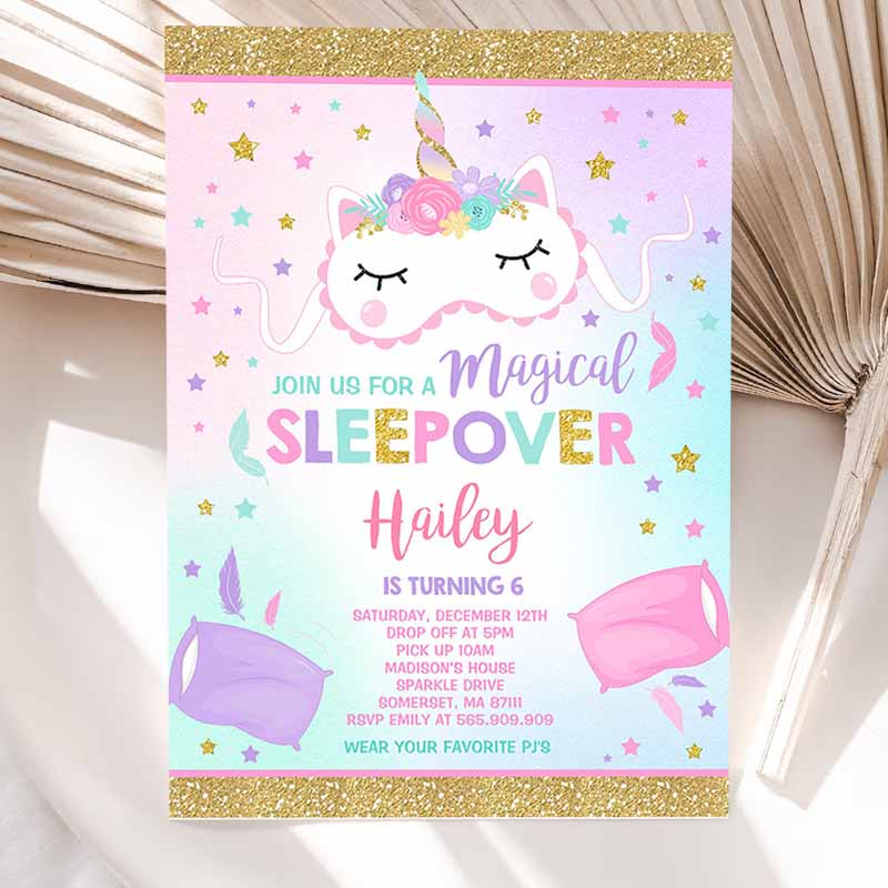 Unicorn Slumber Party Invitation, Unicorn Sleepover Kids Birthday Unicorn Sleepover Party