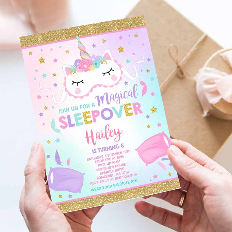 Unicorn Slumber Party Invitation, Unicorn Sleepover Kids Birthday Unicorn Sleepover Party