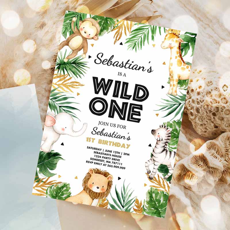 Wild One Kids Birthday Invitation, Safari Animals Party Invitation, Boy Safari Animal Party, Safari Wild One Party Invitation