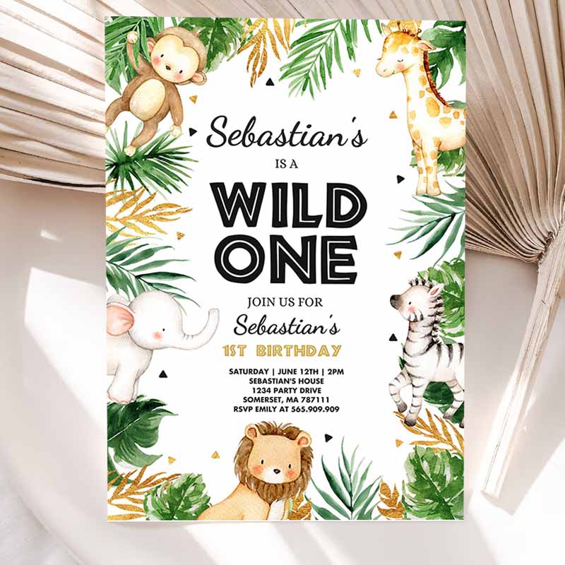 Wild One Kids Birthday Invitation, Safari Animals Party Invitation, Boy Safari Animal Party, Safari Wild One Party Invitation