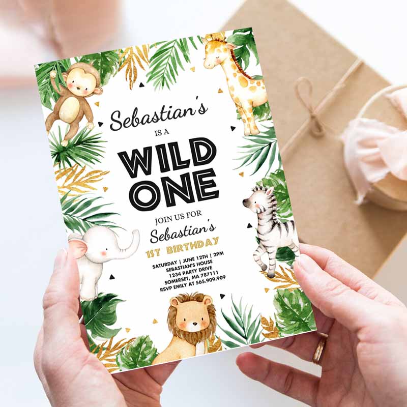 Wild One Kids Birthday Invitation, Safari Animals Party Invitation, Boy Safari Animal Party, Safari Wild One Party Invitation