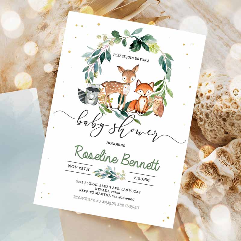 Woodland Baby Shower Invitation, Editable Gender Neutral woodland animals Invitations, Digital Wood land theme