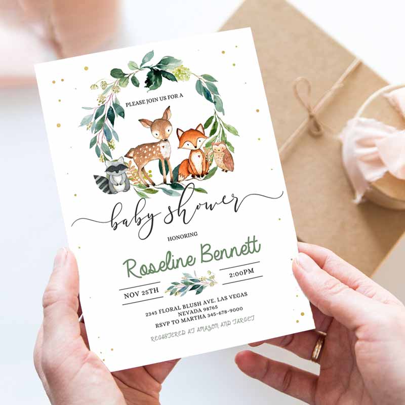 Woodland Baby Shower Invitation, Editable Gender Neutral woodland animals Invitations, Digital Wood land theme