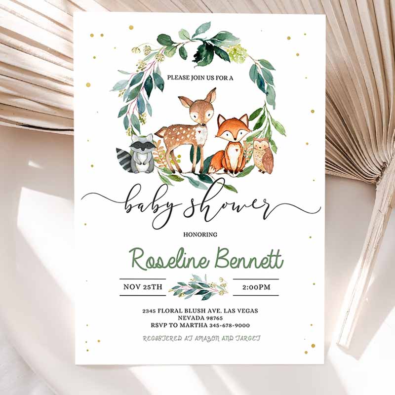 Woodland Baby Shower Invitation, Editable Gender Neutral woodland animals Invitations, Digital Wood land theme