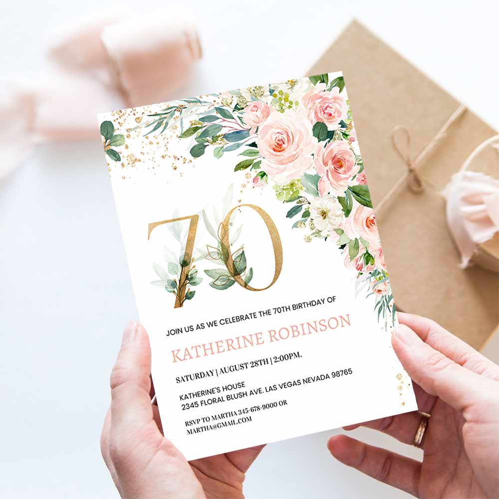 70th birthday Invitation, Brunch Invitation 70th birthday invite for her Adult Birthday