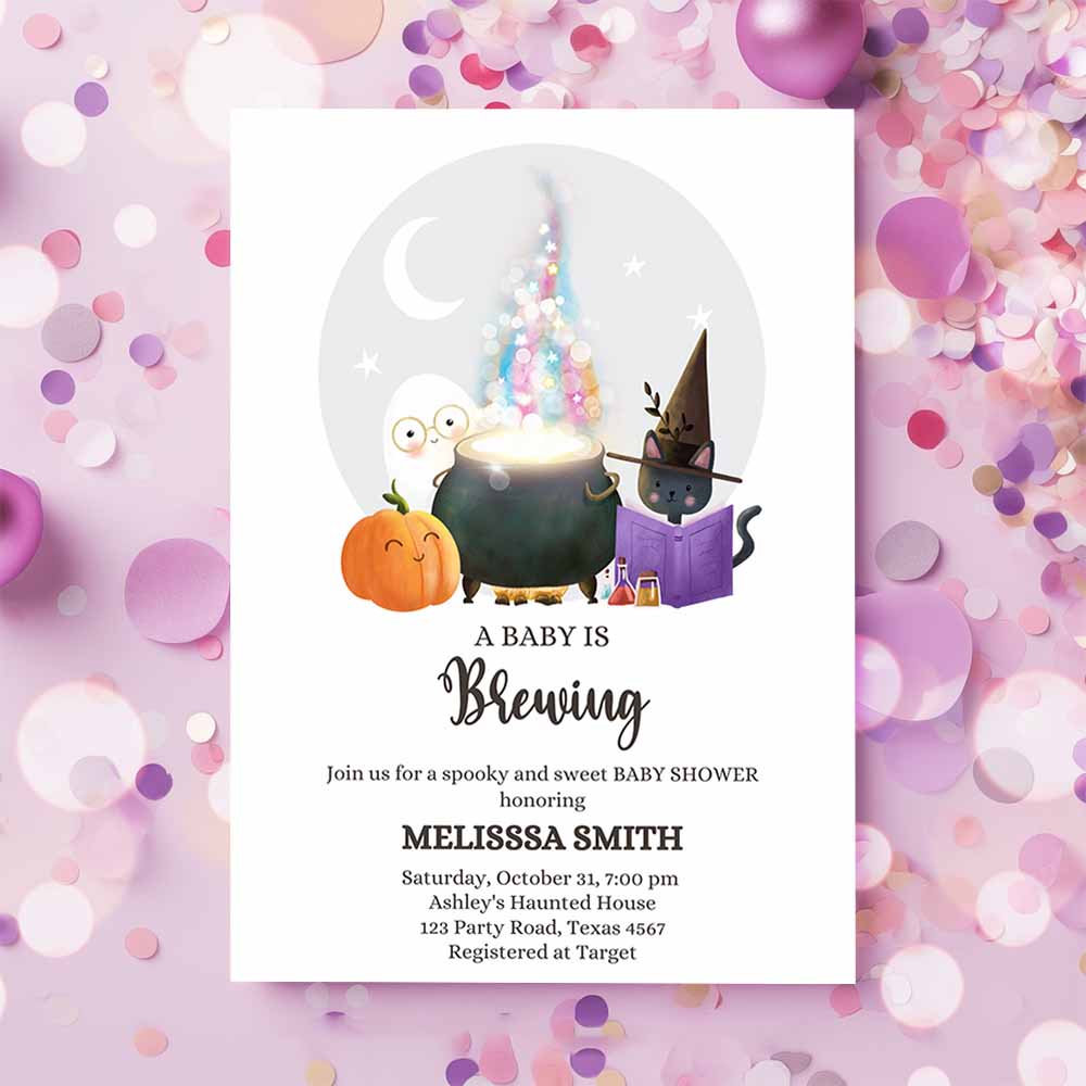 A Baby is Brewing Halloween Baby Shower Invitation, Gender Neutral Spooky Fall Couples