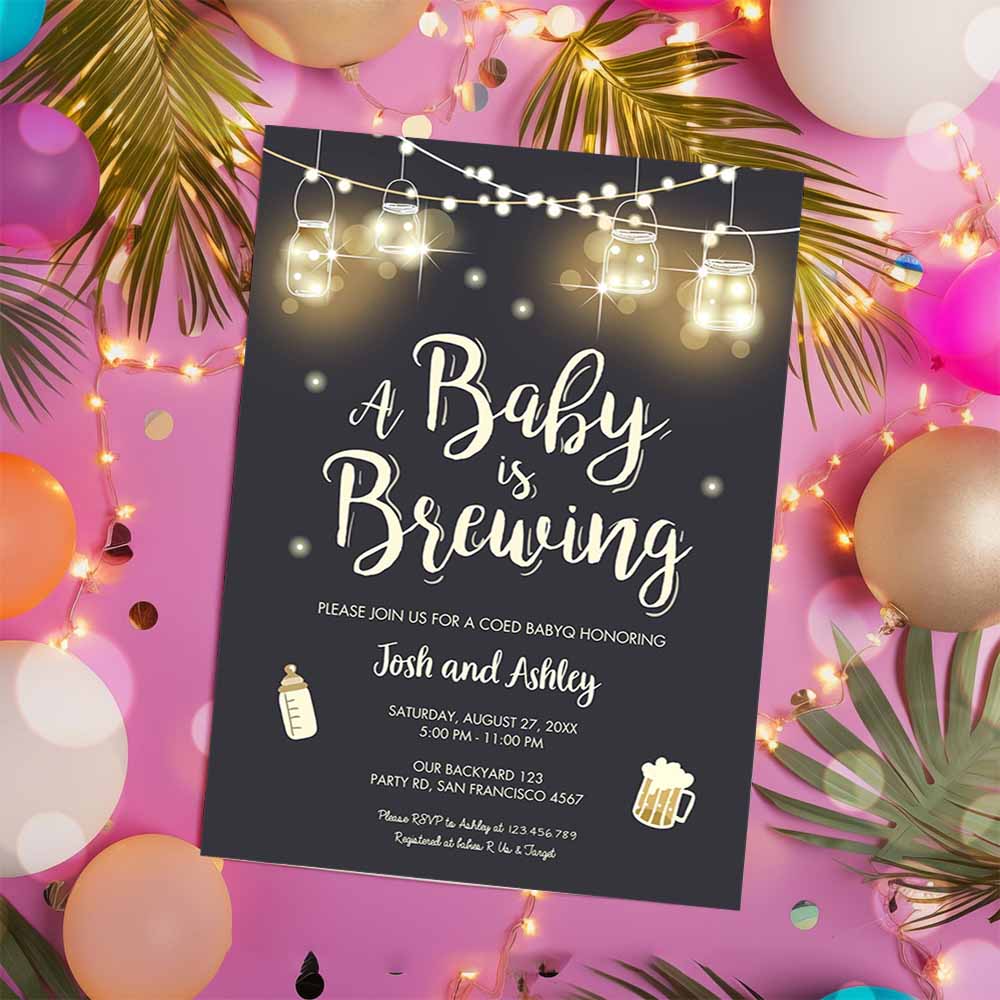 A Baby is Brewing Invitation, Bottle and Beers Baby Shower BaByQ BBQ Coed Couples Shower