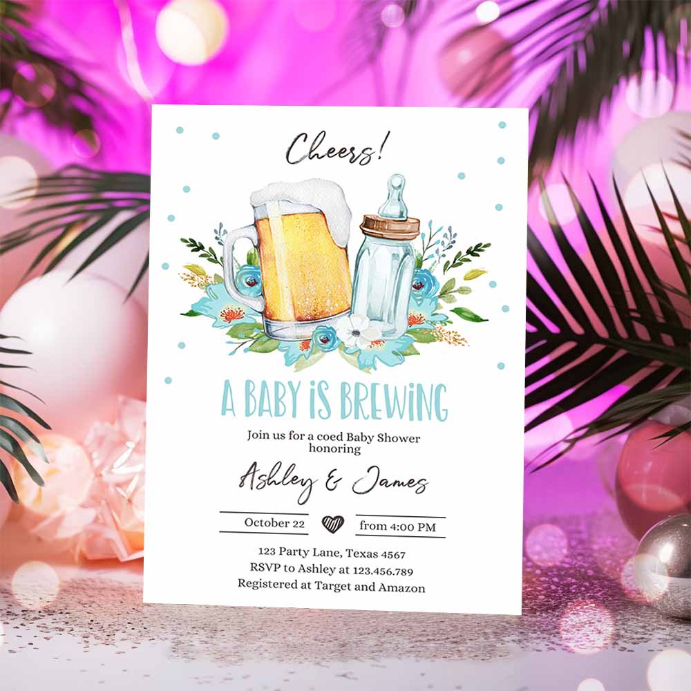 A Baby is Brewing Invitation, Bottle and Beers Baby Shower Boy Cheers Coed Couples Shower Printable