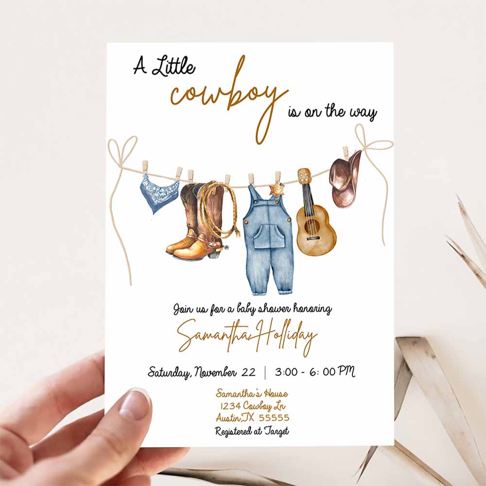 A Little Cowboy is on the Way Baby Shower Invitation, Cowboy Baby Shower Invitation