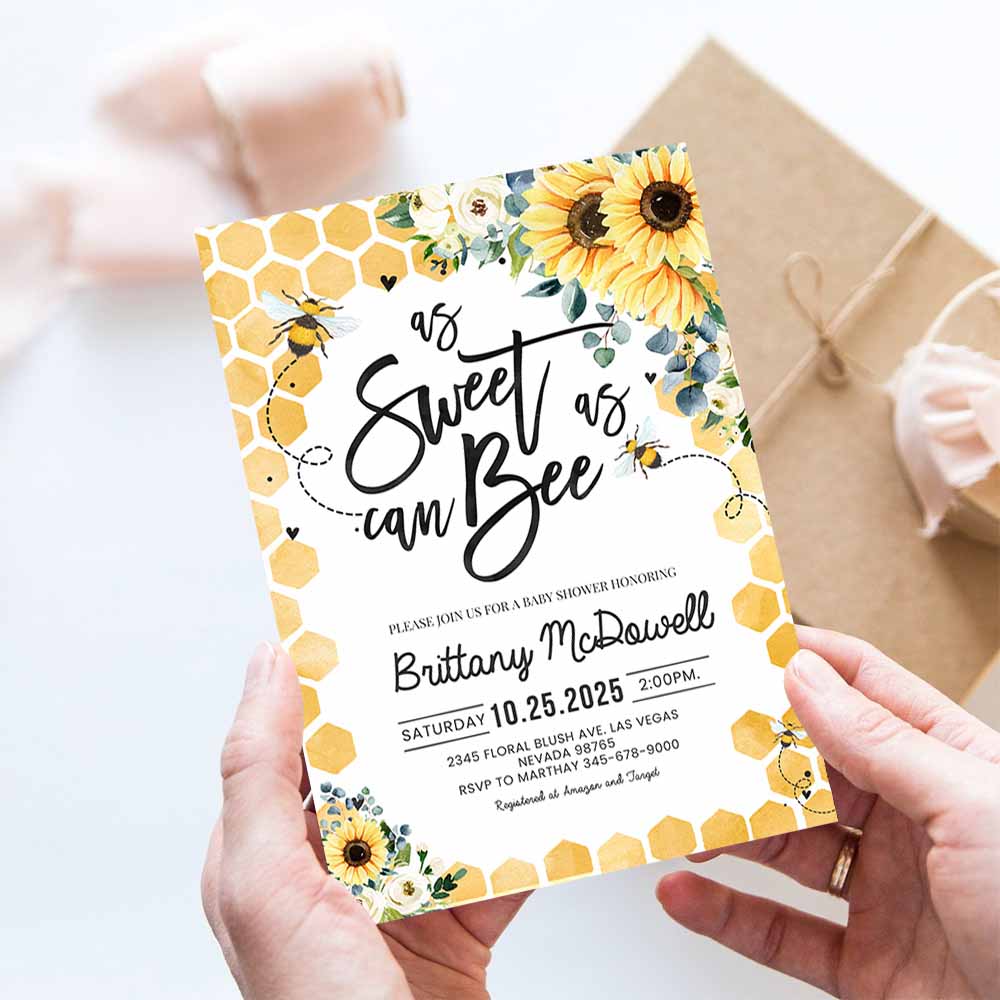 As Sweet As Can Bee Baby Shower Invitation, Bee Baby Shower Invitation Sunflower Gender Neutral Baby Shower Invite