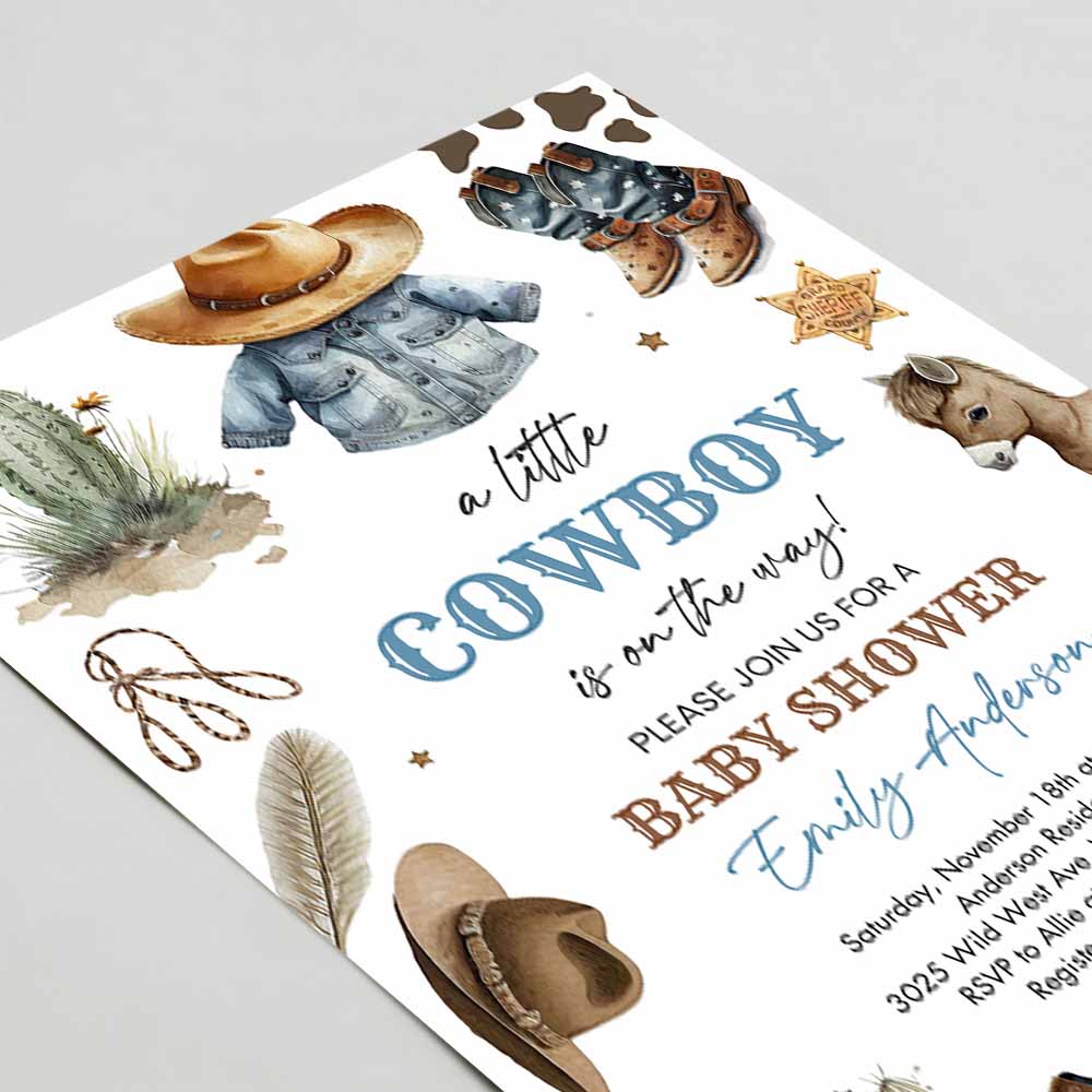 Baby Shower Invitation, Country Western Wild Boy West A Little Cowboy is on the Way Baby Shower Sprinkle