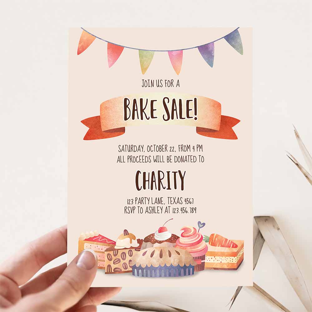 Bake Sale Party Festival Invitation, Fundraiser School Church Flyer Kitchen Cake Cookie