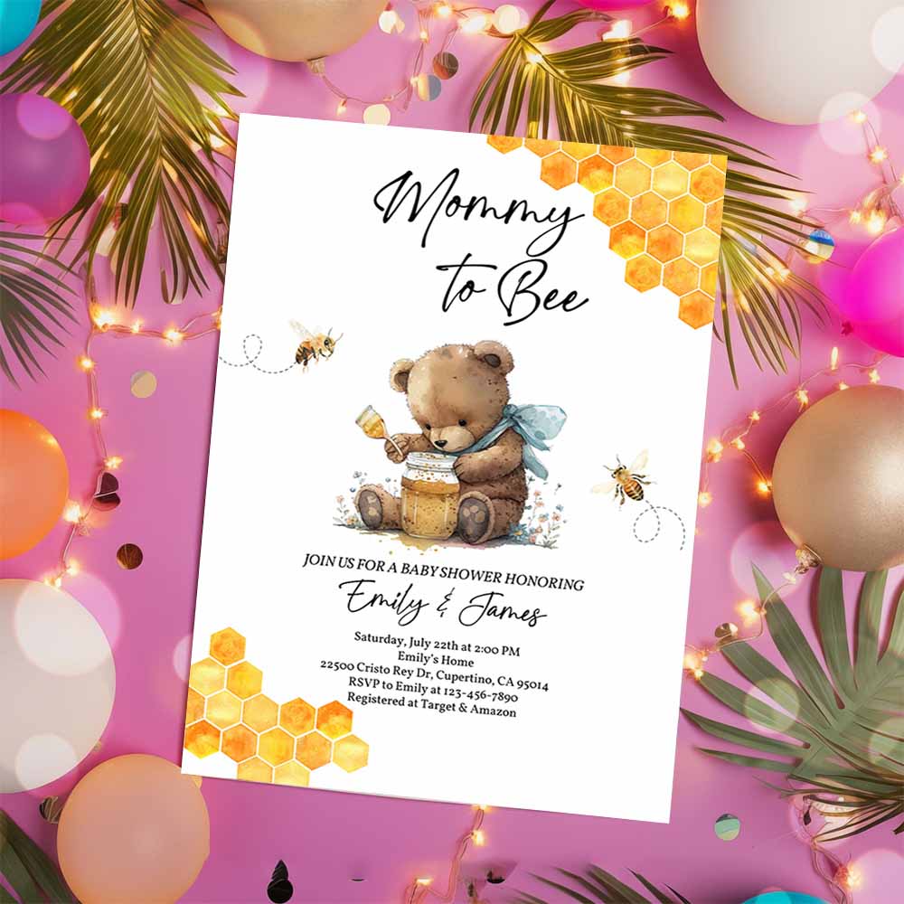 Bee Baby Shower Invitation, Mommy To Bee Baby Bear Invite