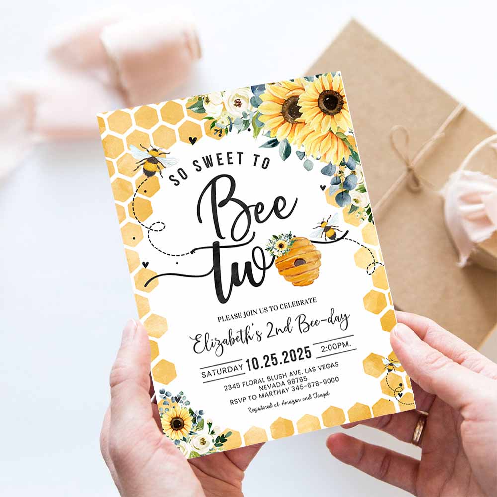 Bee Birthday Invitation Honey Bee Birthday Party Bee 2nd Birthday So Sweet To Bee Two Party Bee-Day 1st Birthday