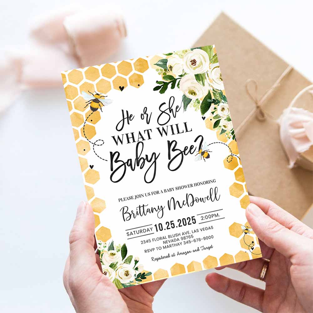 Bee Gender Reveal Invitation What Will Baby Bee Invitations Bumble Bee Gender Neutral Invite