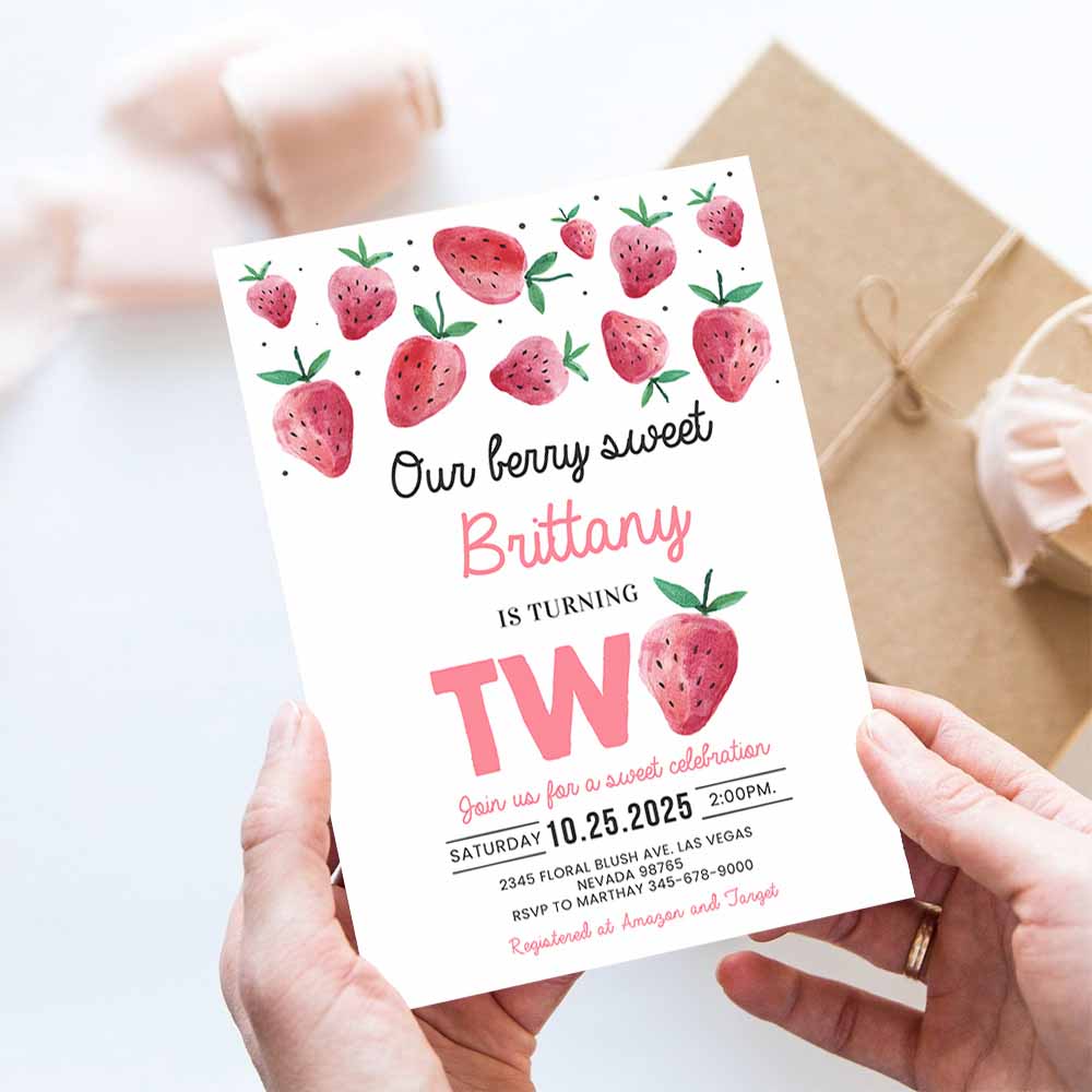 Berry Sweet 2nd birthday invitation Strawberry birthday party invite berry 2nd birthday Girl