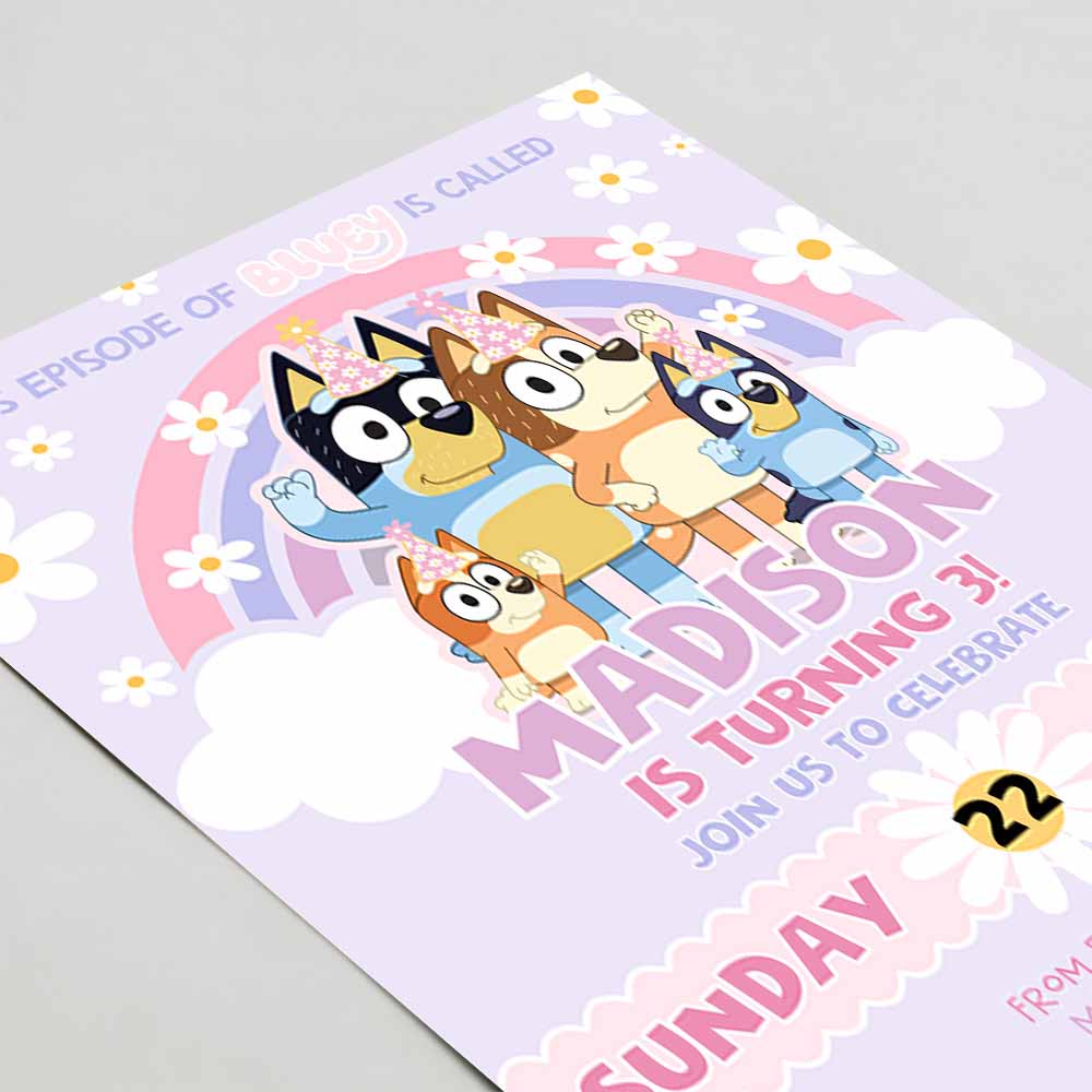 Bluey Girl Party Birthday Invitation, 3rd Birthday Bluey Invitation, Party Girl Invite