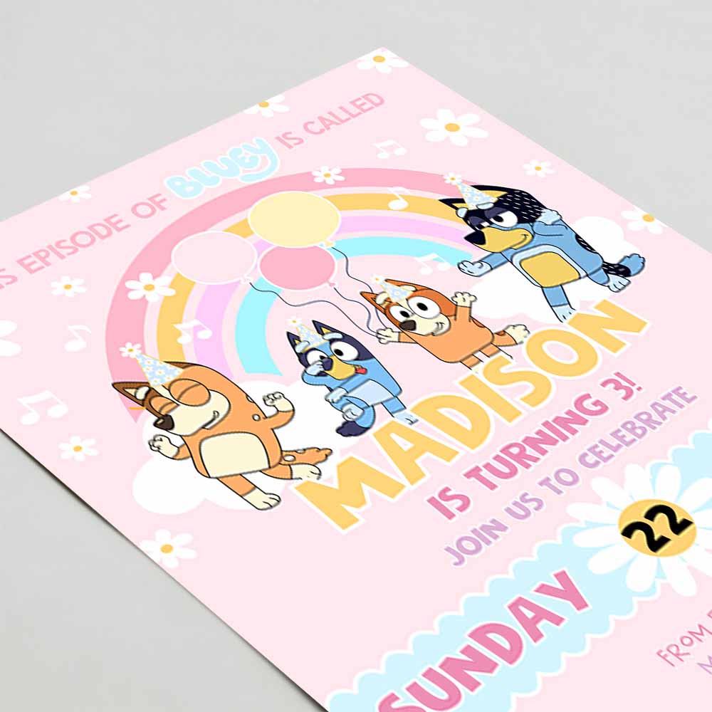 Bluey Party Invites, Bluey Pink Yellow Girl 3rd Party Birthday Invitation, Bluey Party Invitation