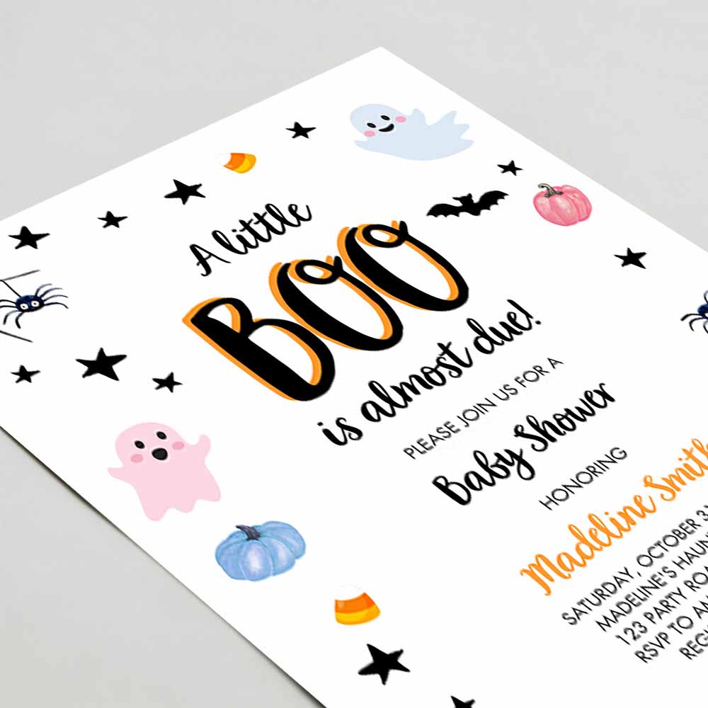 Boo Baby Shower Invitation, Cute Halloween Baby Shower Costume Party Pastel Ghost Gender Neutral