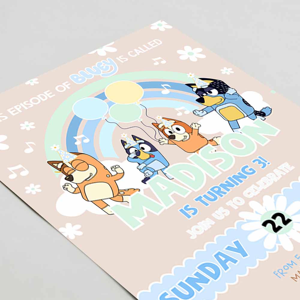 Boy Girl Blue Party Birthday Invitation, Bluey Boy 3rd Party Birthday Invitation, Bluey Party Invitation