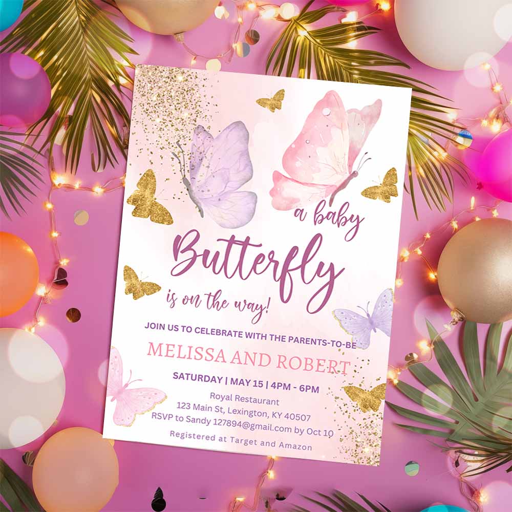 Butterfly Baby Shower Invitation, Butterfly Baby Shower Invitation, for Girl