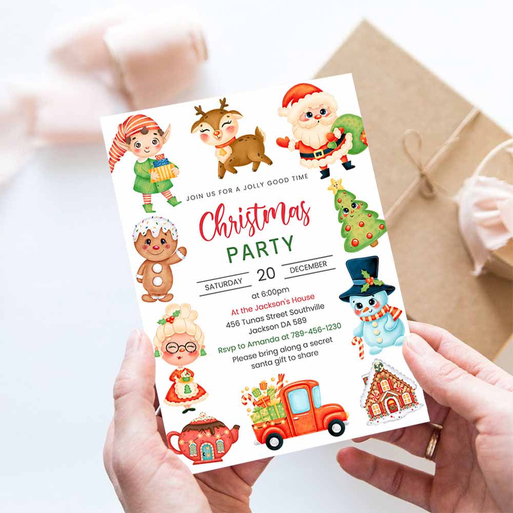 Christmas Birthday Invitation, Christmas Santa Birthday Invite, Winter Christmas Party Invitation