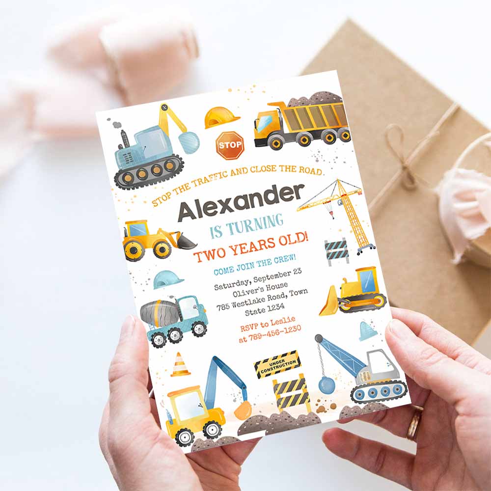 Construction Birthday Party Invitation, Construction Invitation, Construction Theme Invite