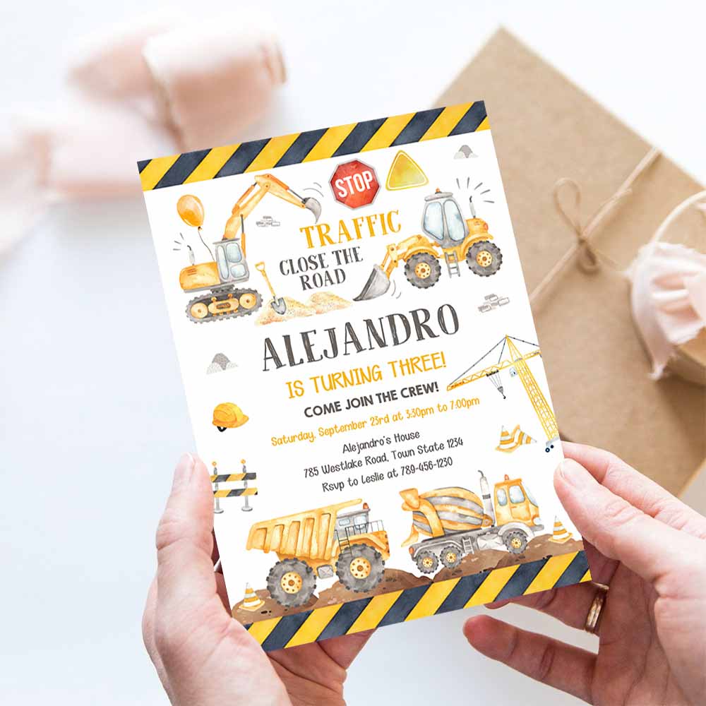 Construction Birthday Party Invitation Template, Construction Invitation Template, Construction